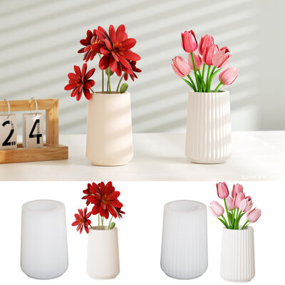 DIY Glue Smooth Striped Vase Pen Holder Storage Box Aromatherapy Gypsum Candle Cup Silicone Mold