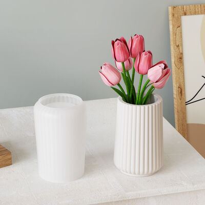 DIY Glue Smooth Striped Vase Pen Holder Storage Box Aromatherapy Gypsum Candle Cup Silicone Mold