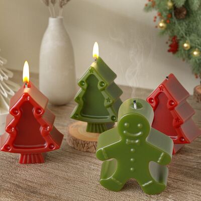 Vela de aromaterapia, pan de jengibre, árbol de Navidad, molde de silicona DIY para el día de Navidad, molde de placa completa 6 en 8 en fila
