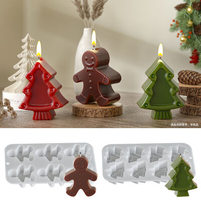 Vela de aromaterapia, pan de jengibre, árbol de Navidad, molde de silicona DIY para el día de Navidad, molde de placa completa 6 en 8 en fila