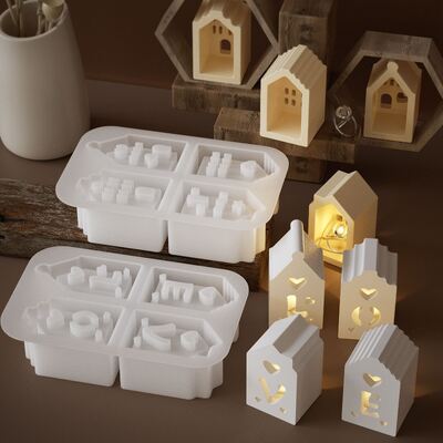 Easter Love Star Small House Silicone Mold DIY Gypsum 4-Link Love Mini House Dropping Mold