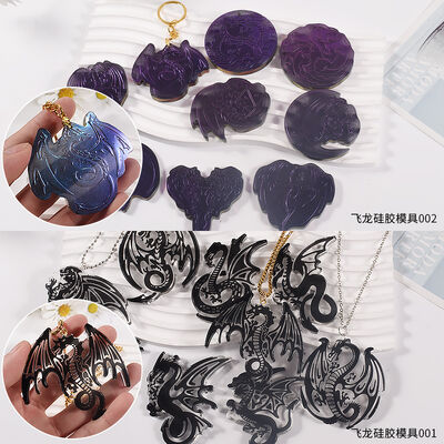 Crystal Drip Glue Flying Dragon Fire Dragon Pattern Necklace Keychain Silicone Mold DIY Jewelry Pendant Drip Glue Grinding Machine