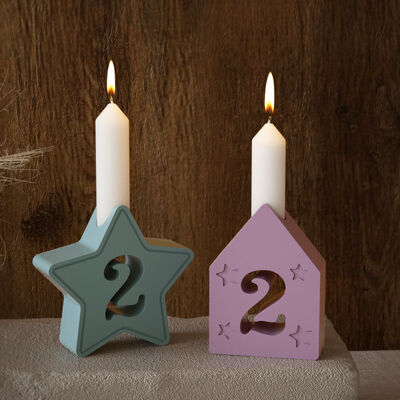 DIY Drop Glue Digital House Pentagram Candlestick Silicone Mold Aromatherapy Candle Base Gypsum Mold