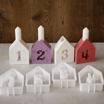 DIY Drop Glue Digital House Pentagram Candlestick Silicone Mold Aromatherapy Candle Base Gypsum Mold