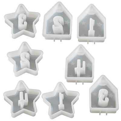 DIY Drop Glue Digital House Pentagram Candlestick Silicone Mold Aromatherapy Candle Base Gypsum Mold