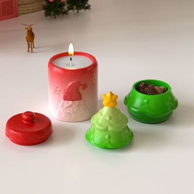DIY Aromatherapy Gypsum Cement Christmas Tree Santa Claus Pattern Storage Can Candle Cup Silicone Mold