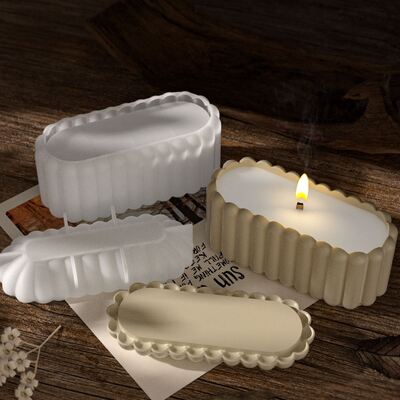 Wave striped oval circular storage flowerpot silicone mold DIY aromatherapy candle cup gypsum mold