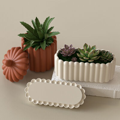 Wave striped oval circular storage flowerpot silicone mold DIY aromatherapy candle cup gypsum mold