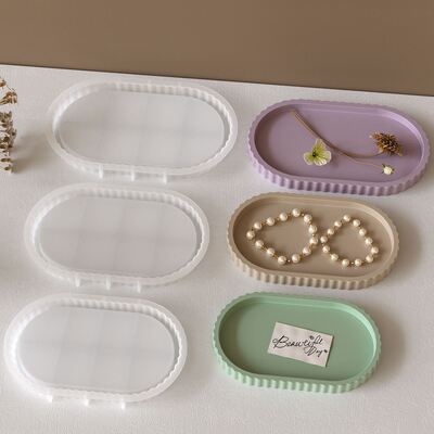 Elliptical striped gear wave aromatherapy gypsum tray silicone mold DIY mirror resin mold