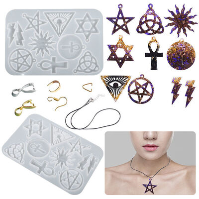 Crystal Drip Glue DIY Resin Punk Style Earrings, Pentagram Sunflower Lightning Pendant, Silicone Mold