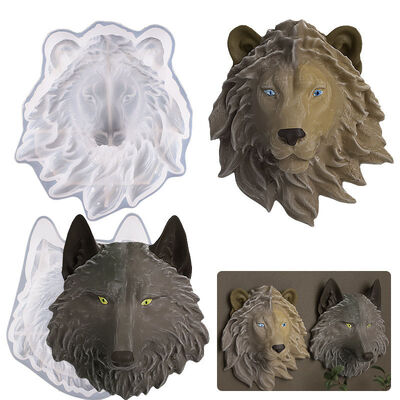 DIY Cristal Depilación de Resina de Yeso Art Wall Colgante Gran Cabeza de León Cabeza de Lobo Colgante Decoración Molde de silicona