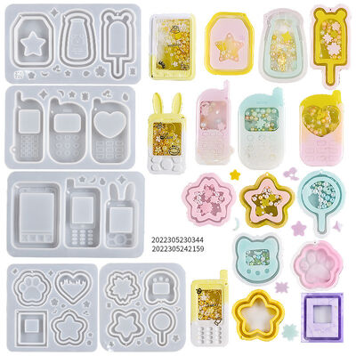 DIY Drip Glue Sand Grinding Tool Rabbit Phone Love Flower Cat Claw Sand Keychain Silicone Mold