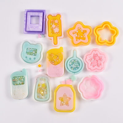 DIY Drip Glue Sand Grinding Tool Rabbit Phone Love Flower Cat Claw Sand Keychain Silicone Mold