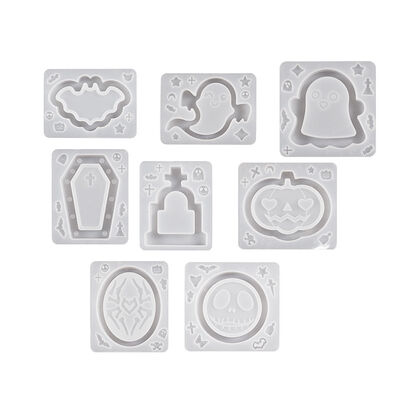 Crystal Drip Glue Flowing Sand Pumpkin Ghost Tombstone Coffin Halloween Flowing Sand Pendant Keychain Silicone Mold