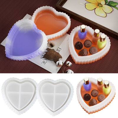 DIY yeso adhesivo a rayas en forma de corazón caja de almacenamiento de platos molde bandeja en forma de corazón caja de almacenamiento de joyería molde de silicona