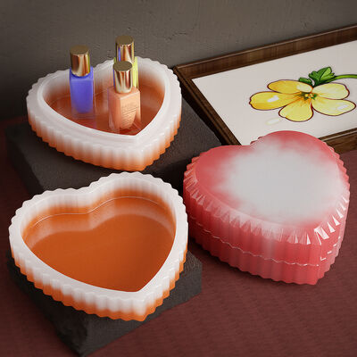 DIY yeso adhesivo a rayas en forma de corazón caja de almacenamiento de platos molde bandeja en forma de corazón caja de almacenamiento de joyería molde de silicona