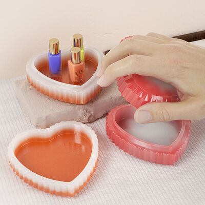 DIY yeso adhesivo a rayas en forma de corazón caja de almacenamiento de platos molde bandeja en forma de corazón caja de almacenamiento de joyería molde de silicona