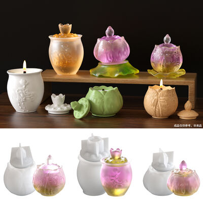 DIY Glue Rainbow Lotus Lamp Storage Can Silicone Mold Aromatherapy Candle Cup Gypsum Flower Pot Mold