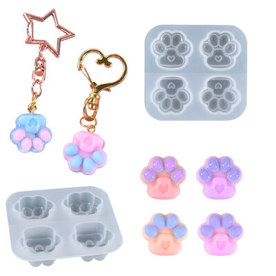 DIY Crystal Dropping Glue Mold Mini Four Grid Kitten Claw Keychain Decoration Silicone Mold Wholesale