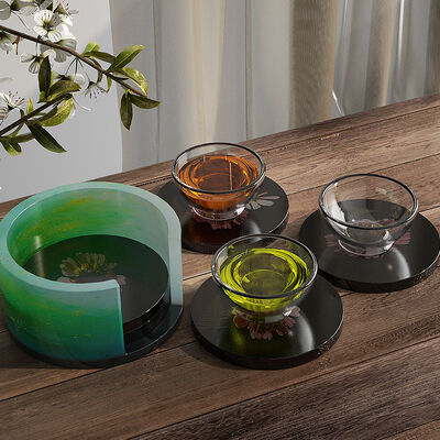DIY Crystal Dropping Resin Gypsum Six Piece Round Cup Bottom Seat Storage Box Silicone Mold