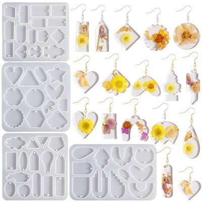 Crystal Dropper DIY Geometric Pendant Earring Mold, Heart-shaped Rectangular Triangle Water Droplet Earring Necklace Silicone Mold