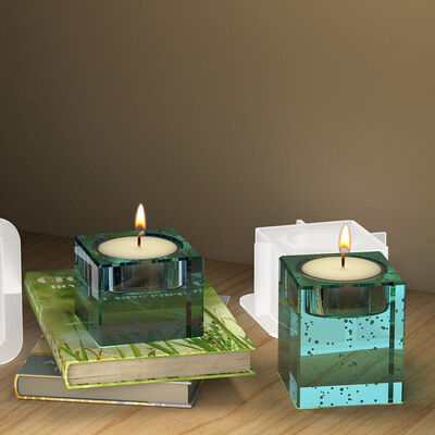 DIY Crystal Dropping Resin Candle Stand Mold Square Candlestick Pendulum Jewelry Silicone Mold