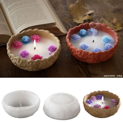 DIY Drip Fat Aromatherapy Gypsum Candle Cup Candle Bowl Rose Flower Pattern Storage Bowl Silicone Mold