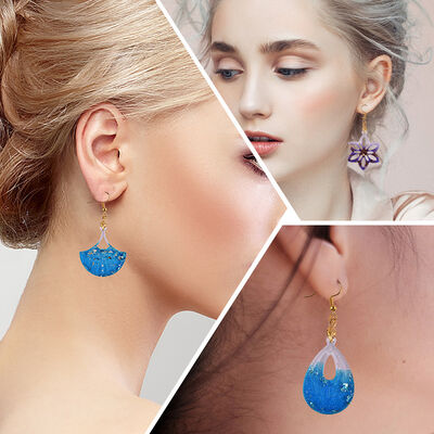 DIY Drop Glue Exotic Style Earrings Silicone Mold Hollow Pattern Water Droplet Fan Leaf Flower Pendant Grinding Tool