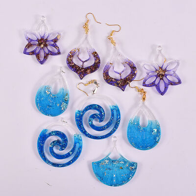DIY Drop Glue Exotic Style Earrings Silicone Mold Hollow Pattern Water Droplet Fan Leaf Flower Pendant Grinding Tool