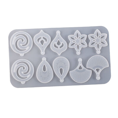 DIY Drop Glue Exotic Style Earrings Silicone Mold Hollow Pattern Water Droplet Fan Leaf Flower Pendant Grinding Tool