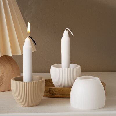 Circular Striped Aromatherapy Candle Cup Base Silicone Mold DIY Cement Gypsum Candle Holder Ornament Grinding Tool