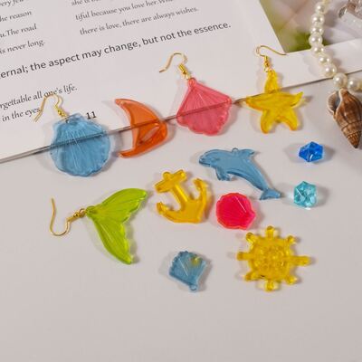 DIY Crystal Dropping Gel Sea Star Shell Dolphin Fruit Animal Series Earrings Pendant Silicone Mold