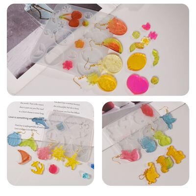 DIY Crystal Dropping Gel Sea Star Shell Dolphin Fruit Animal Series Earrings Pendant Silicone Mold