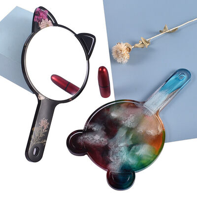 DIY Crystal Dropping Gel Mirror Mold, Little Panda Narrowing Ears, Homemade Handheld Makeup Mirror Silicone Mold