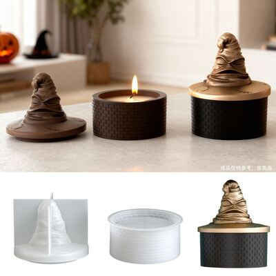 DIY Aromatherapy Gypsum Cement Resin Wizard Hat Checkered Storage Can Candle Cup Silicone Mold