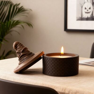 DIY Aromatherapy Gypsum Cement Resin Wizard Hat Checkered Storage Can Candle Cup Silicone Mold