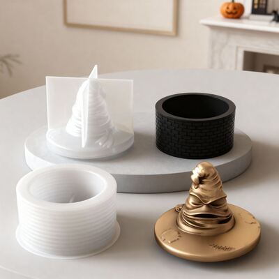 DIY Aromatherapy Gypsum Cement Resin Wizard Hat Checkered Storage Can Candle Cup Silicone Mold