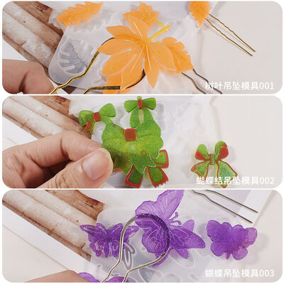 DIY Crystal Dropping Gel Hairpin Hair Clip Mold Mirror Flower Bow Earrings Earrings Leaf Pendant Silicone Mold