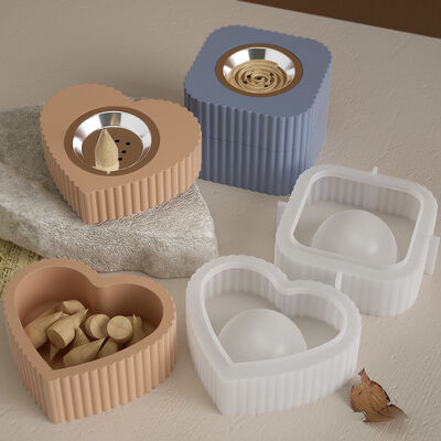 New striped incense burner storage box mold DIY gypsum cement square circular heart-shaped storage box silicone mold