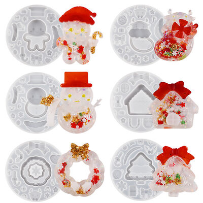 Dropping glue replacement Christmas quicksand mold set Christmas treehouse snowman house quicksand pendant silicone mold