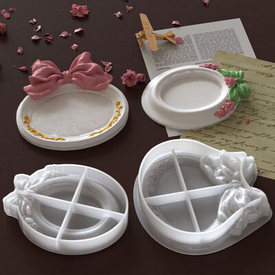 DIY circular bow relief pattern storage tray silicone mold aromatherapy gypsum tray decoration mold