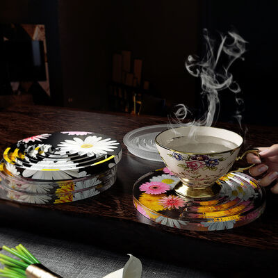 DIY crystal drip glue half moon striped coaster silicone mold circular resin gypsum table grinder wholesale