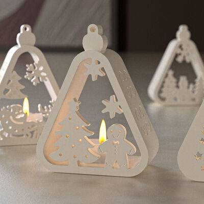Triangle Santa Claus Snowman Christmas Tree Elk House Gift Hollow Candlestick Base Silicone Mold