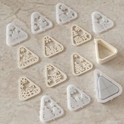 Triangle Santa Claus Snowman Christmas Tree Elk House Gift Hollow Candlestick Base Silicone Mold