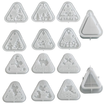 Triangle Santa Claus Snowman Christmas Tree Elk House Gift Hollow Candlestick Base Silicone Mold