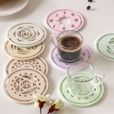 2-in-a-row circular hollow patterned cup coaster, table, drip glue mold, DIY aromatherapy gypsum mat, silicone mold
