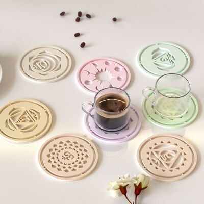 2-in-a-row circular hollow patterned cup coaster, table, drip glue mold, DIY aromatherapy gypsum mat, silicone mold