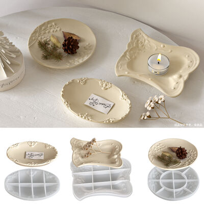 European style ins simple retro style relief pattern oval square circular plate tray silicone mold