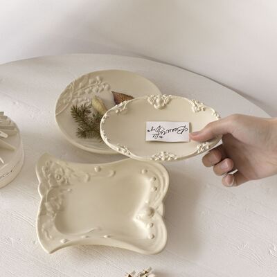 European style ins simple retro style relief pattern oval square circular plate tray silicone mold
