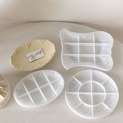 European style ins simple retro style relief pattern oval square circular plate tray silicone mold